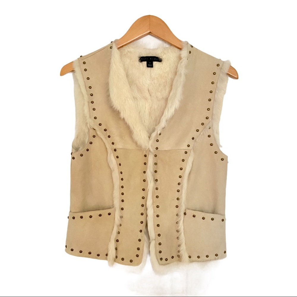 Sheri Bodell Leather Fur Lined Studded Vest M